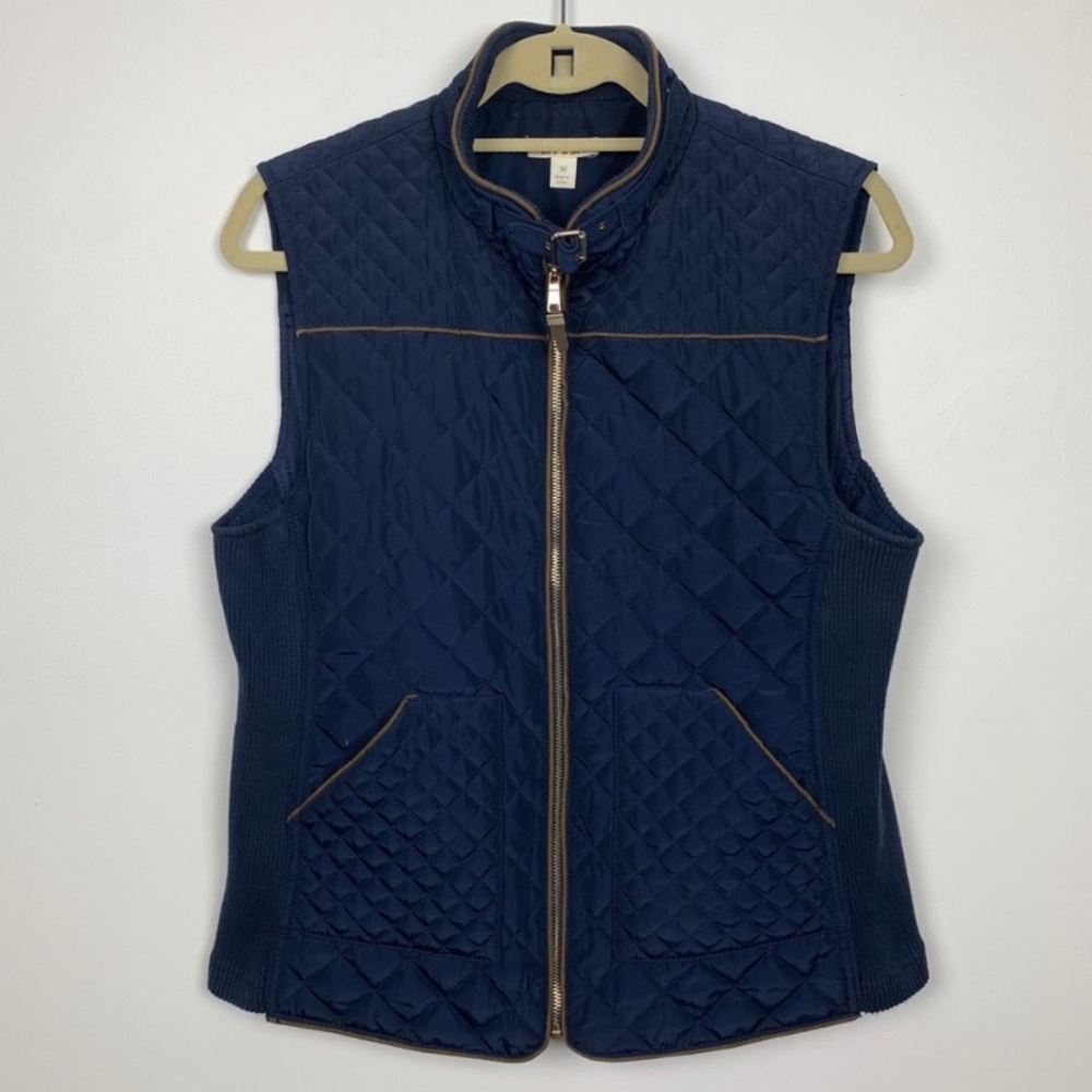 Miami Navy Quilted Zip Vest Faux Leather Trim